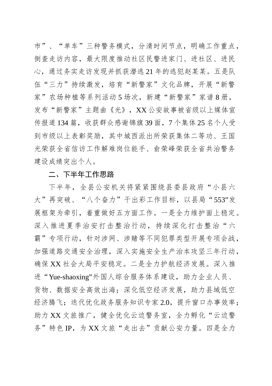 县公安局2025年上半年工作总结及下半年工作思路_第2页