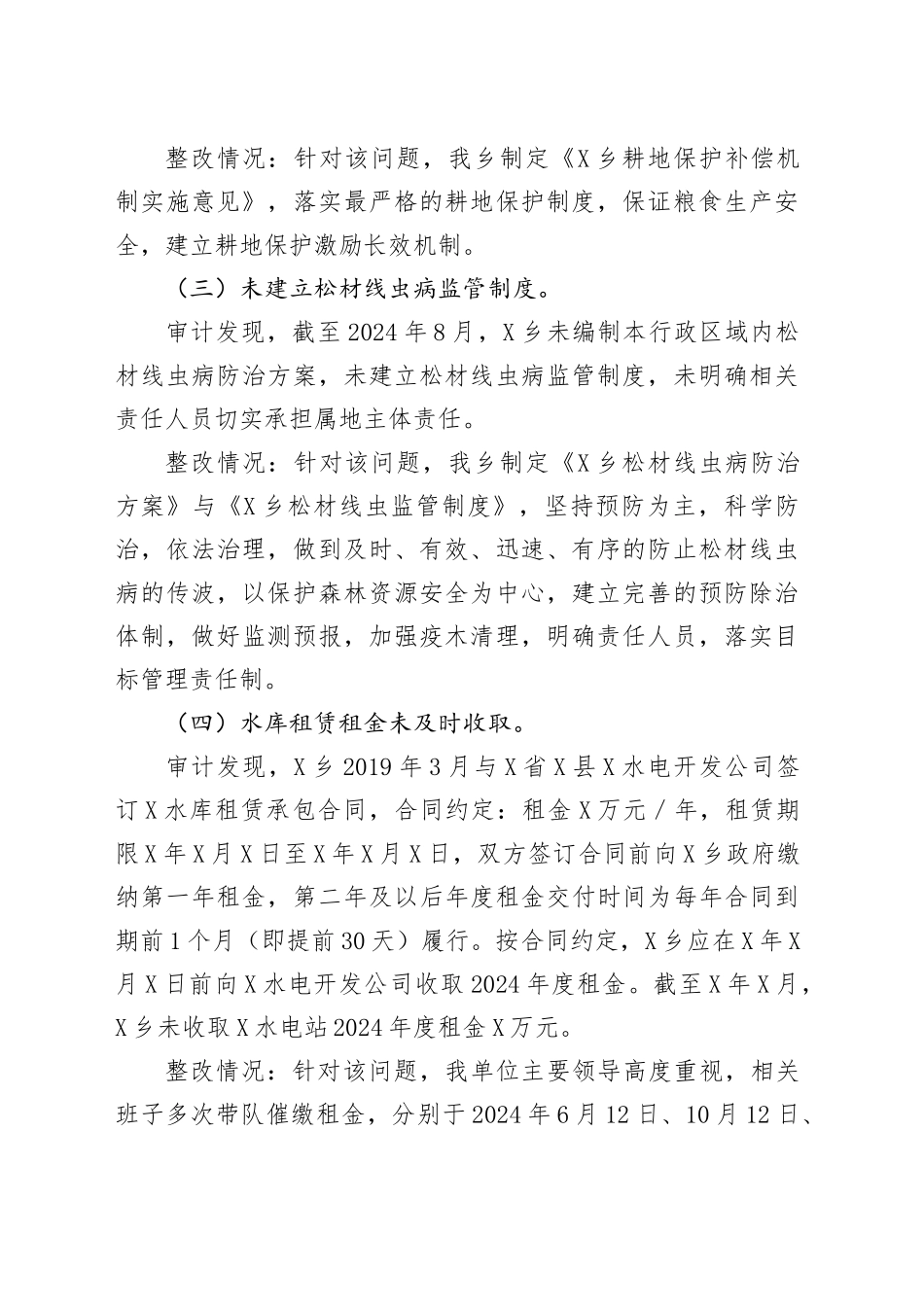 X乡领导干部自然资源资产责任审计整改报告_第2页