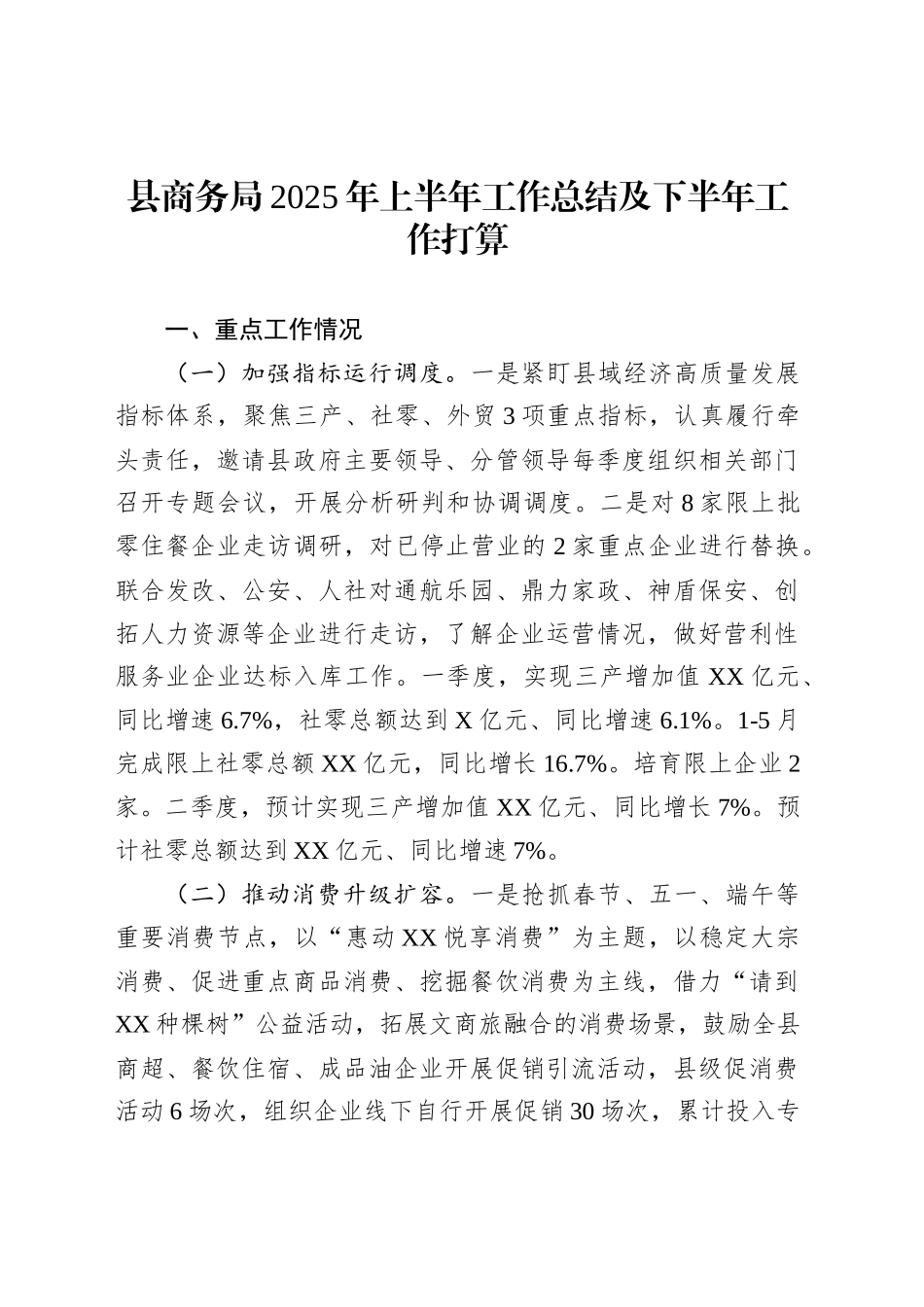 县商务局2025年上半年工作总结及下半年工作打算_第1页