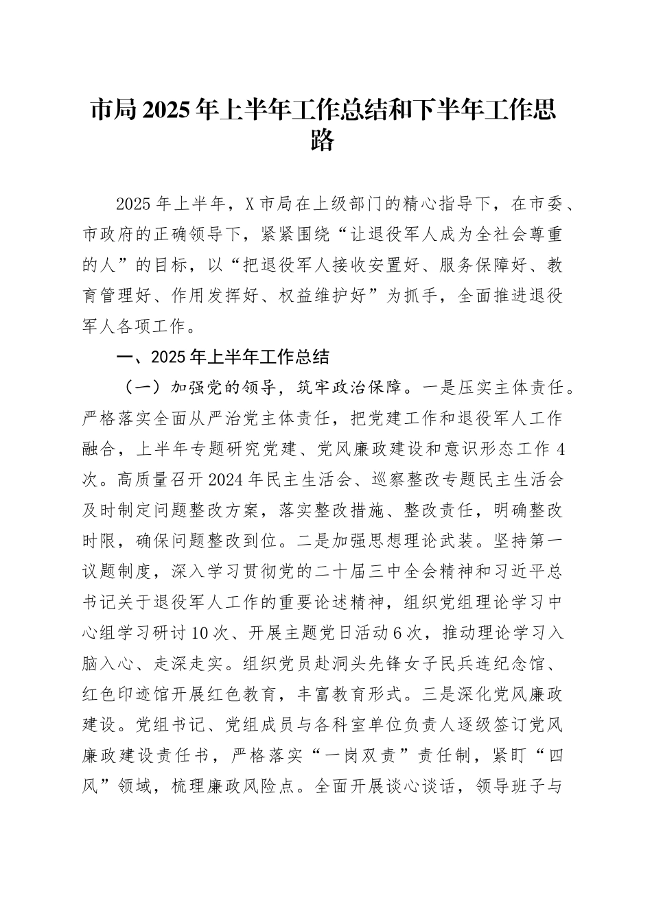 市局2025年上半年工作总结和下半年工作思路_第1页