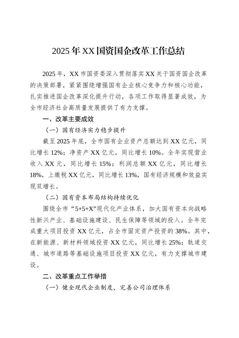 2025年XX国资国企改革工作总结_第1页