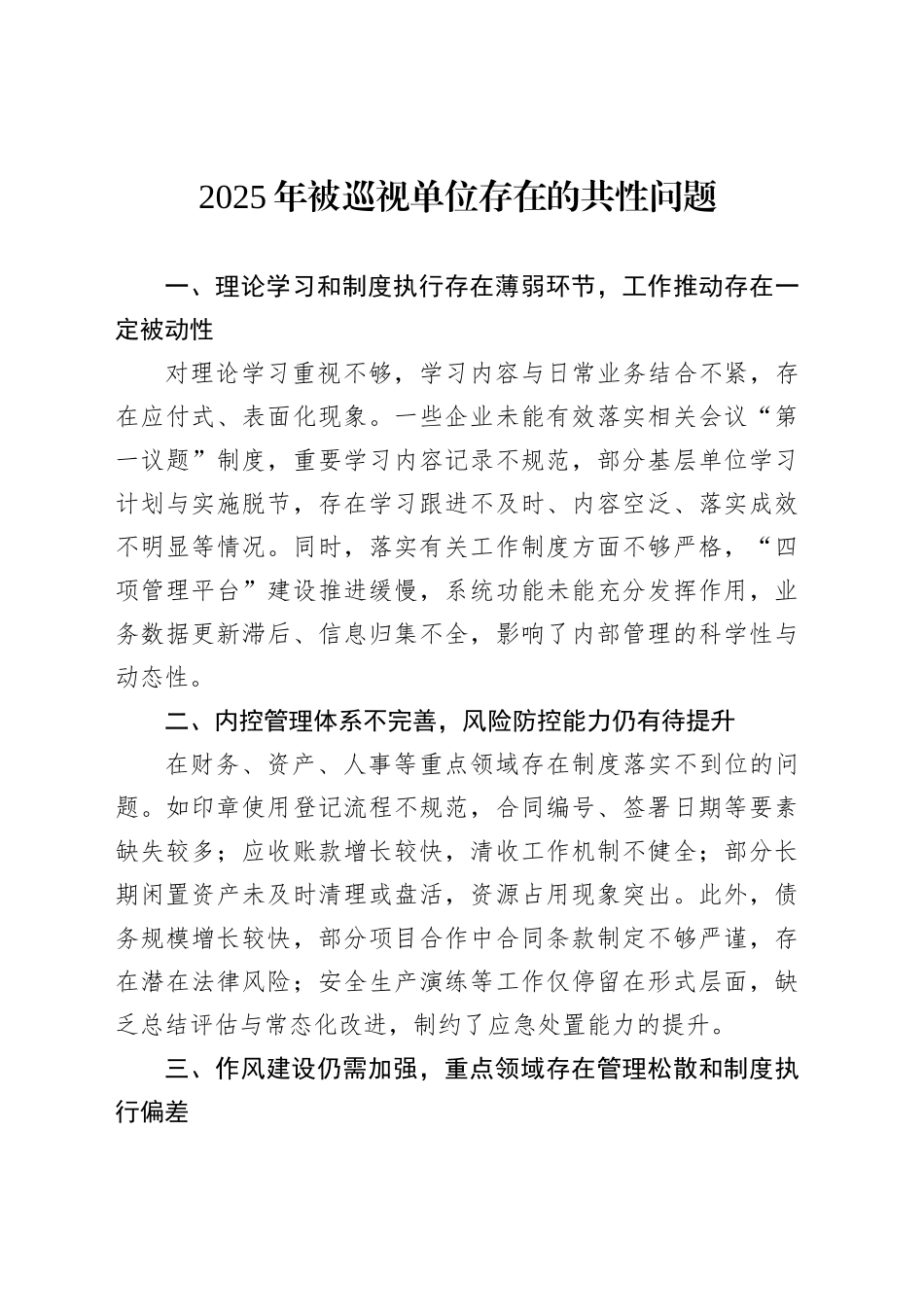 2025年被巡视单位存在的共性问题_第1页
