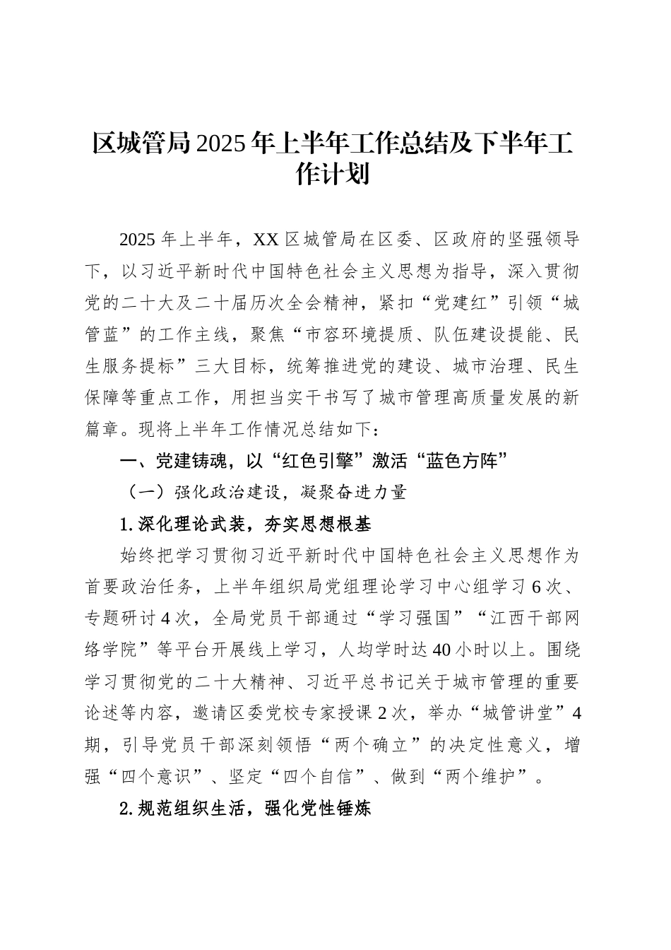 区城管局2025年上半年工作总结及下半年工作计划_第1页