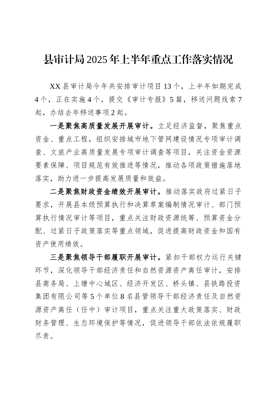 县审计局2025年上半年重点工作落实情况_第1页