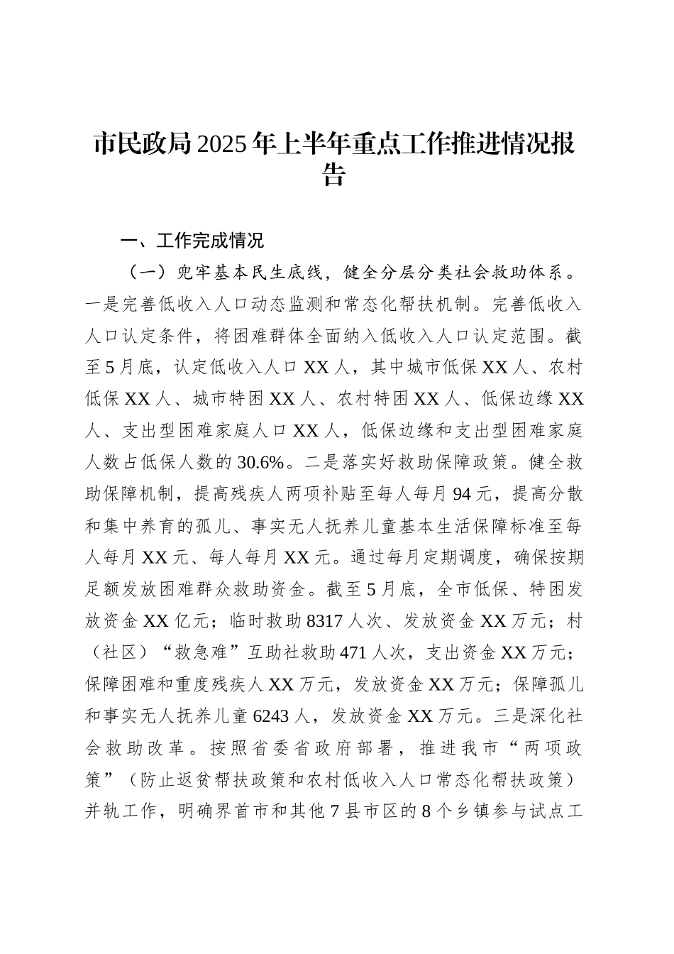 市民政局2025年上半年重点工作推进情况报告_第1页
