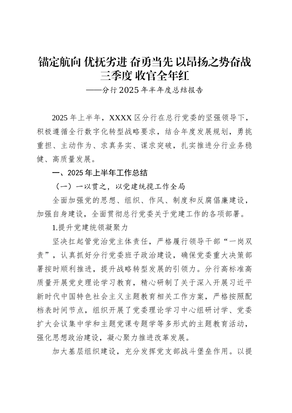 分行2025年半年度总结报告_第1页