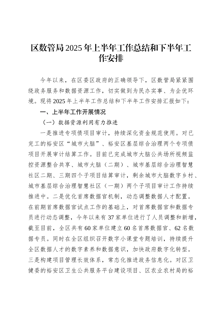 区数管局2025年上半年工作总结和下半年工作安排_第1页