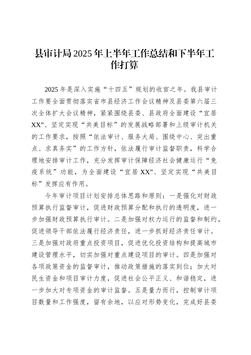 县审计局2025年上半年工作总结和下半年工作打算_第1页
