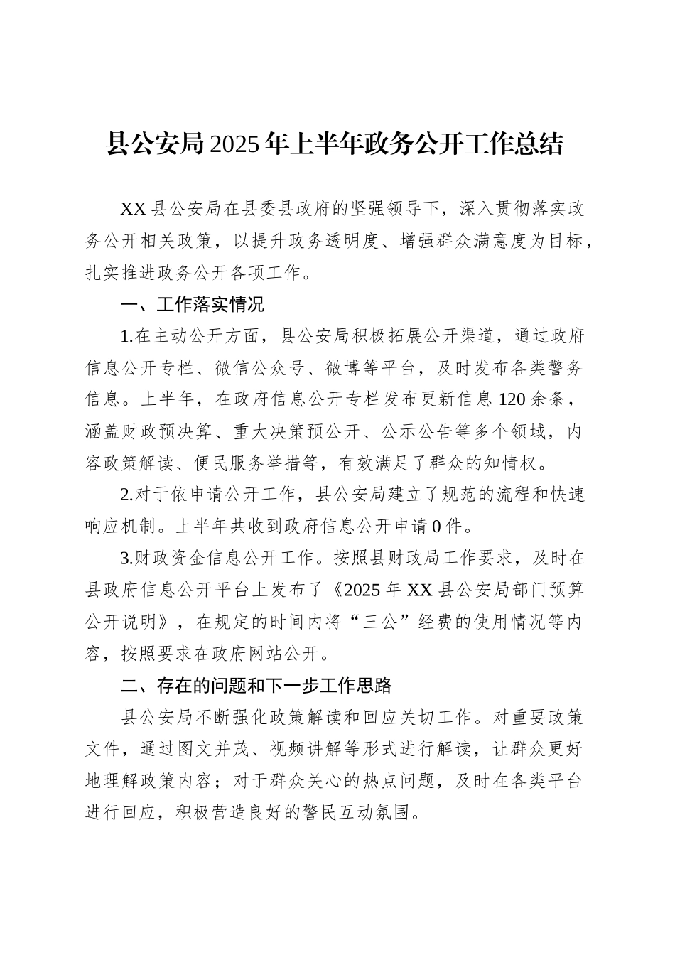 县公安局2025年上半年政务公开工作总结_第1页