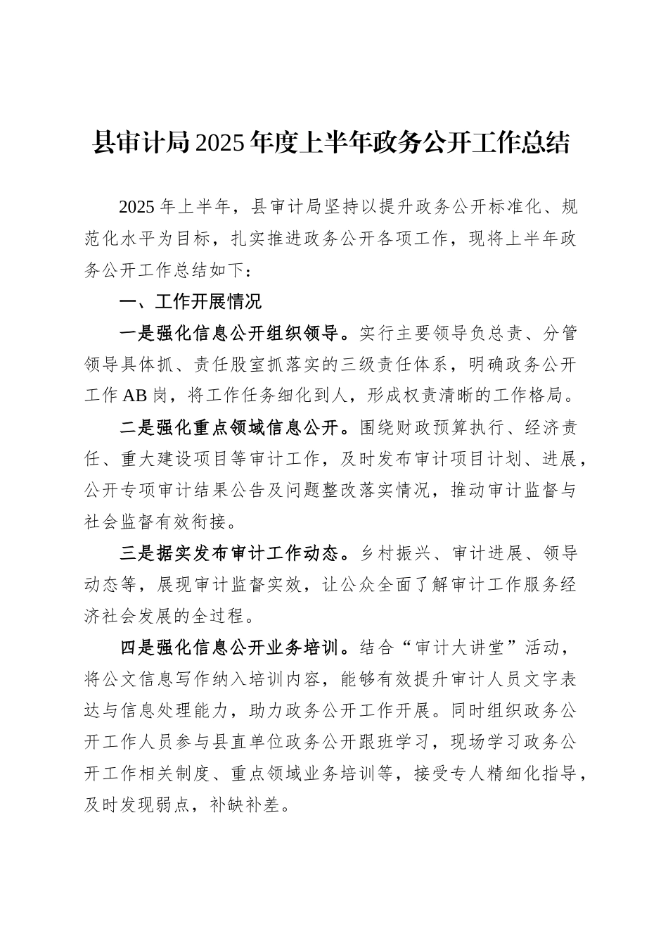 县审计局2025年度上半年政务公开工作总结_第1页