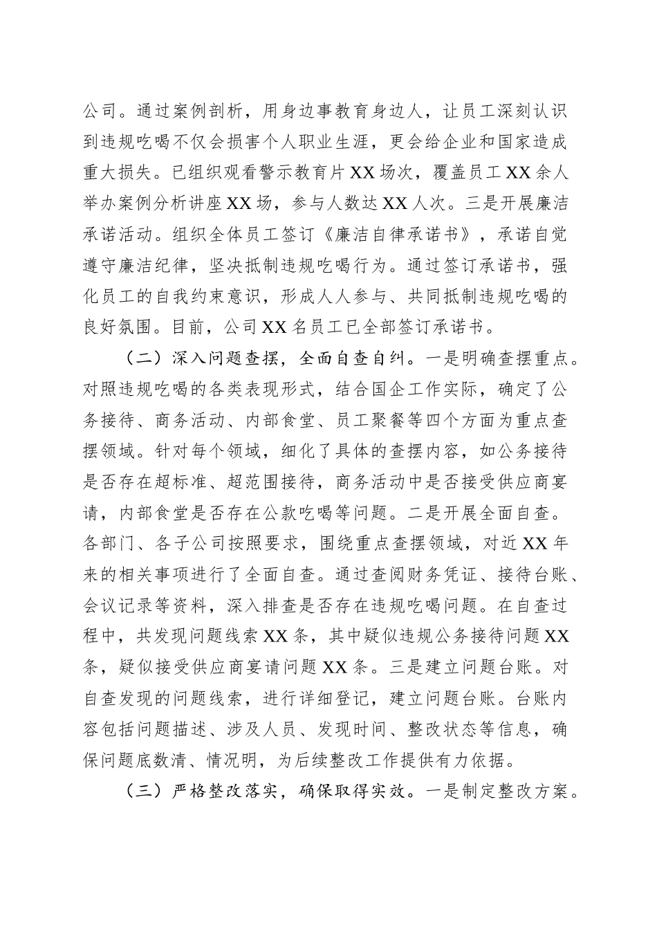 国企关于违规吃喝专项整治工作进展情况汇报_第2页