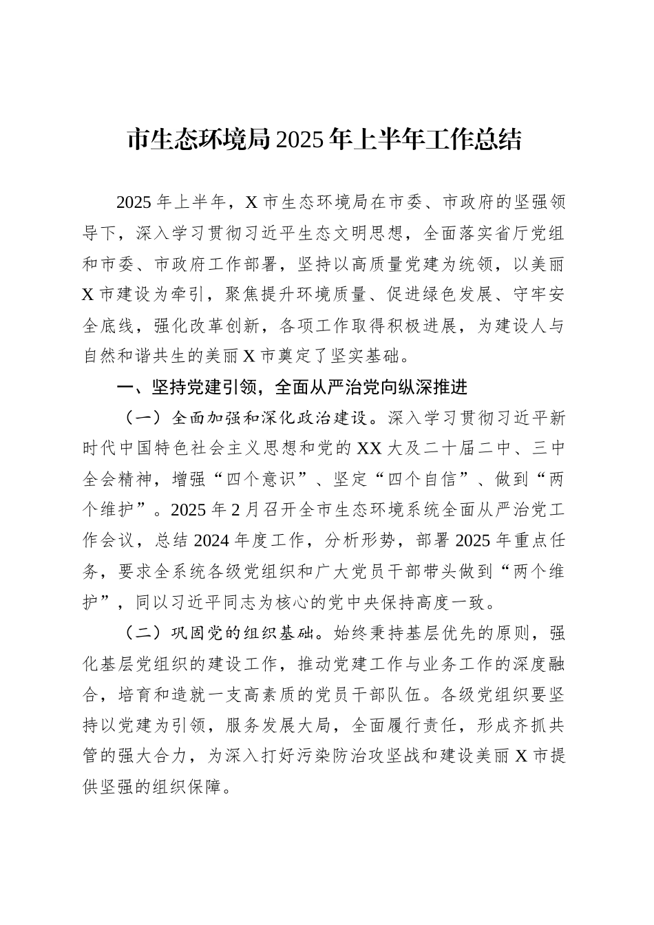 市生态环境局2025年上半年工作总结_第1页
