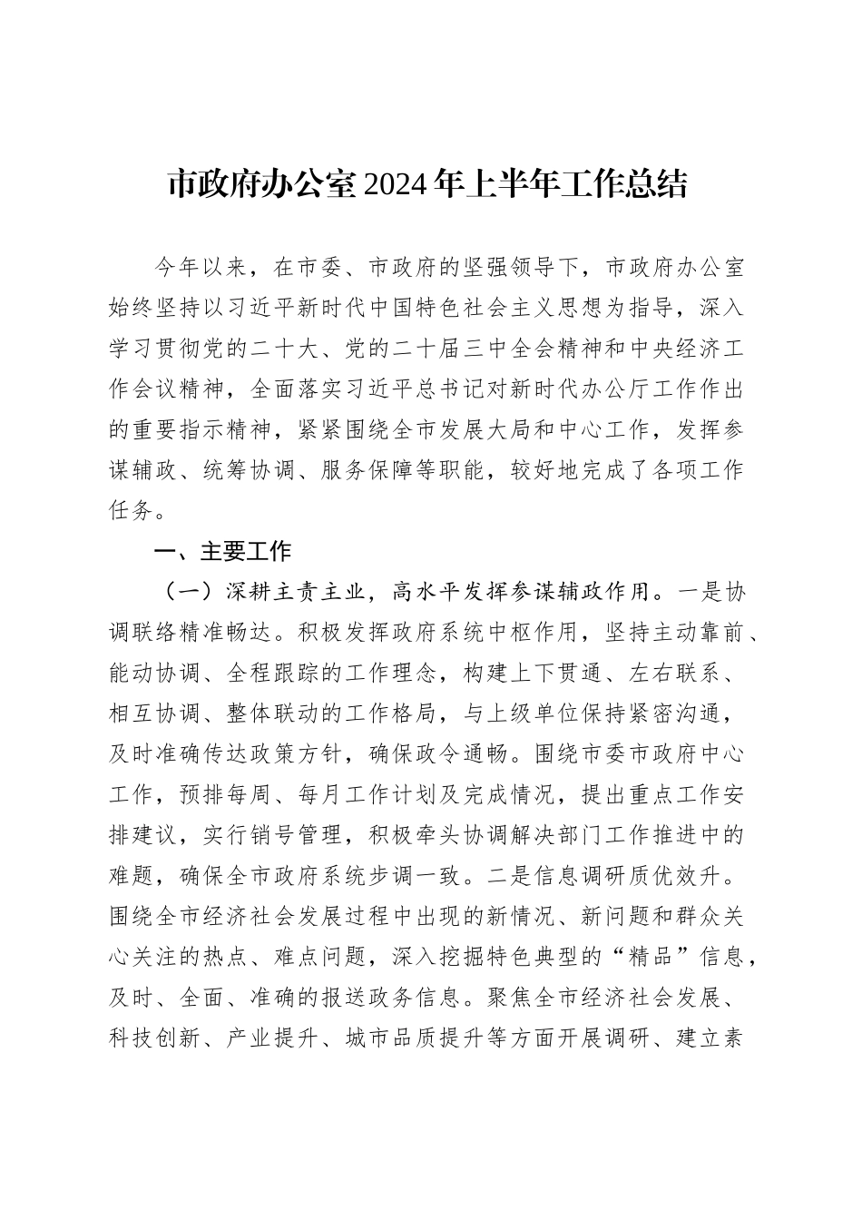 市政府办公室2024年上半年工作总结_第1页