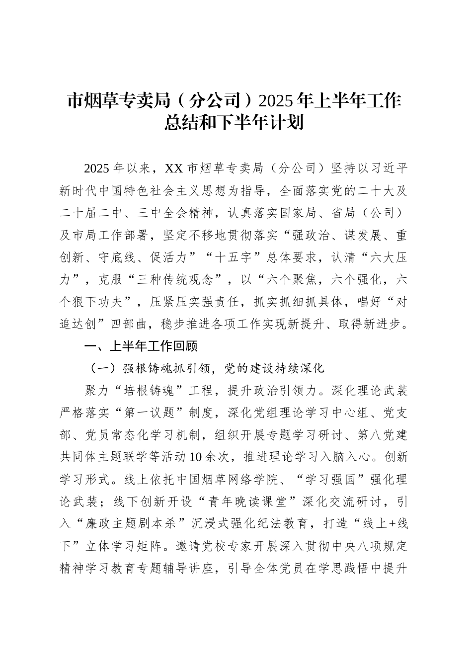 市烟草专卖局（分公司）2025年上半年工作总结和下半年计划_第1页