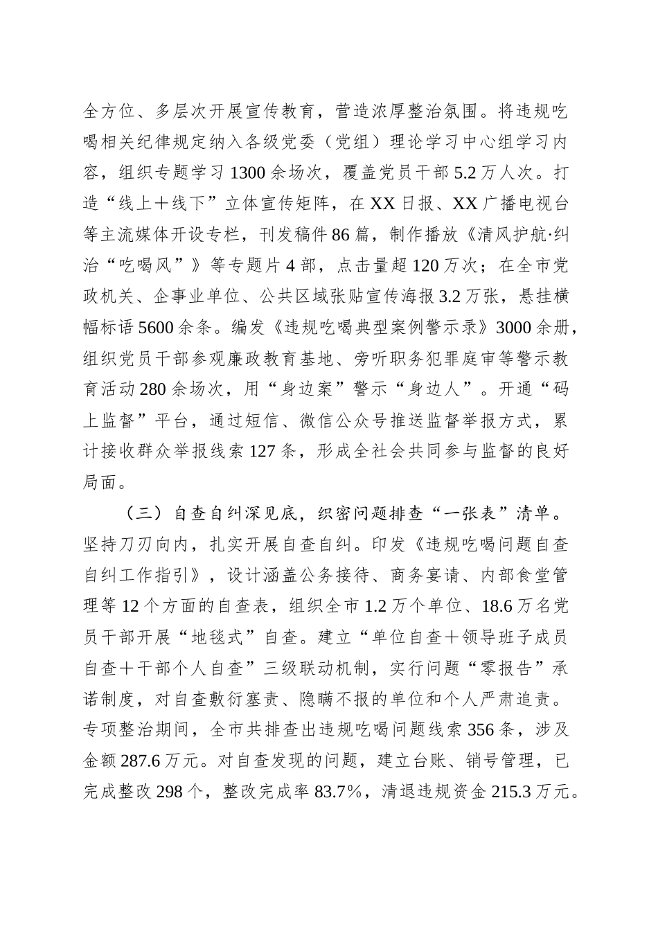 XX市违规吃喝专项整治工作情况总结_第2页