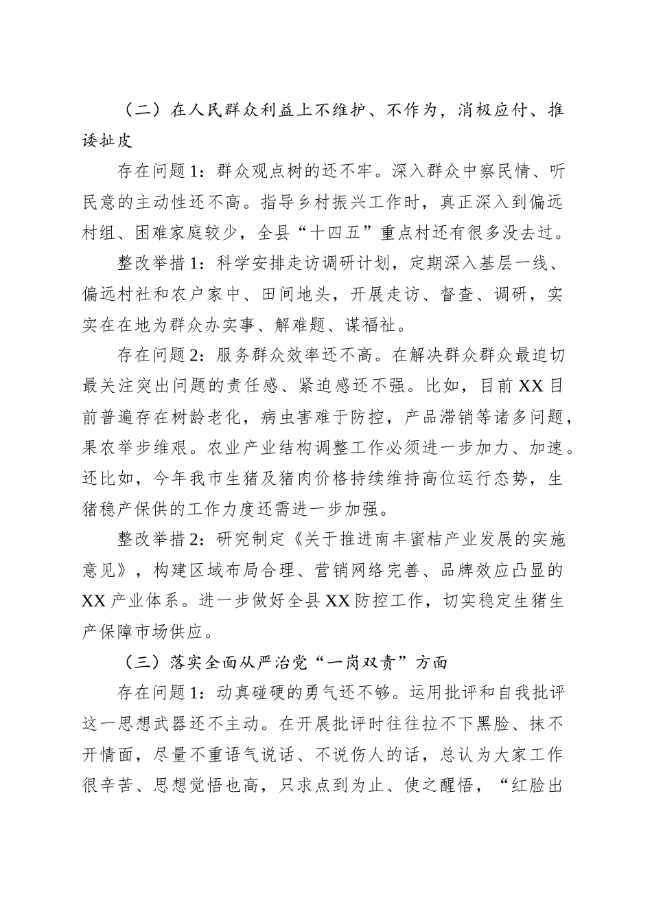 县领导专题查摆问题清单和整改打算_第2页