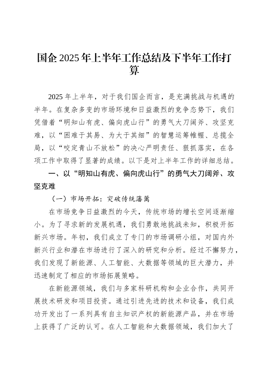 国企2025年上半年工作总结及下半年工作打算_第1页
