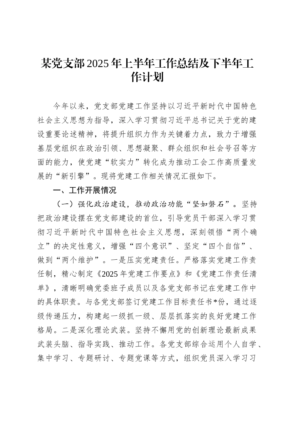某党支部2025年上半年工作总结及下半年工作计划_第1页