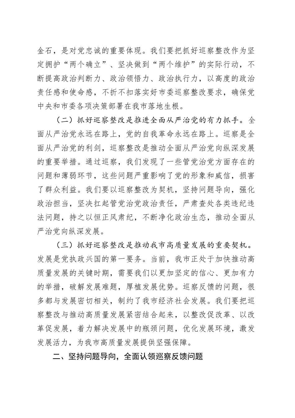 在市委巡查反馈意见整改动员会上的讲话_第2页