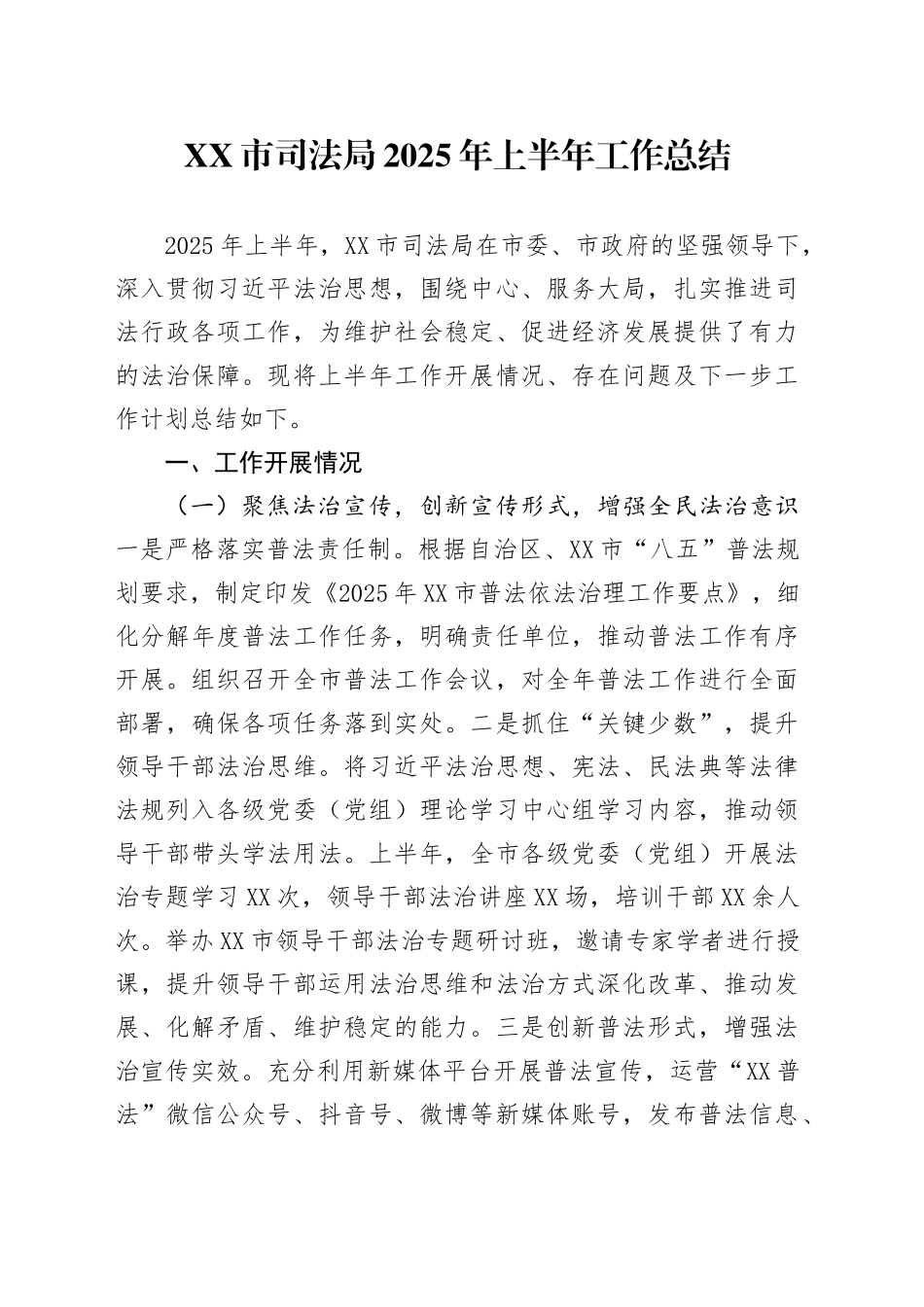 XX市司法局2025年上半年工作总结(2)_第1页