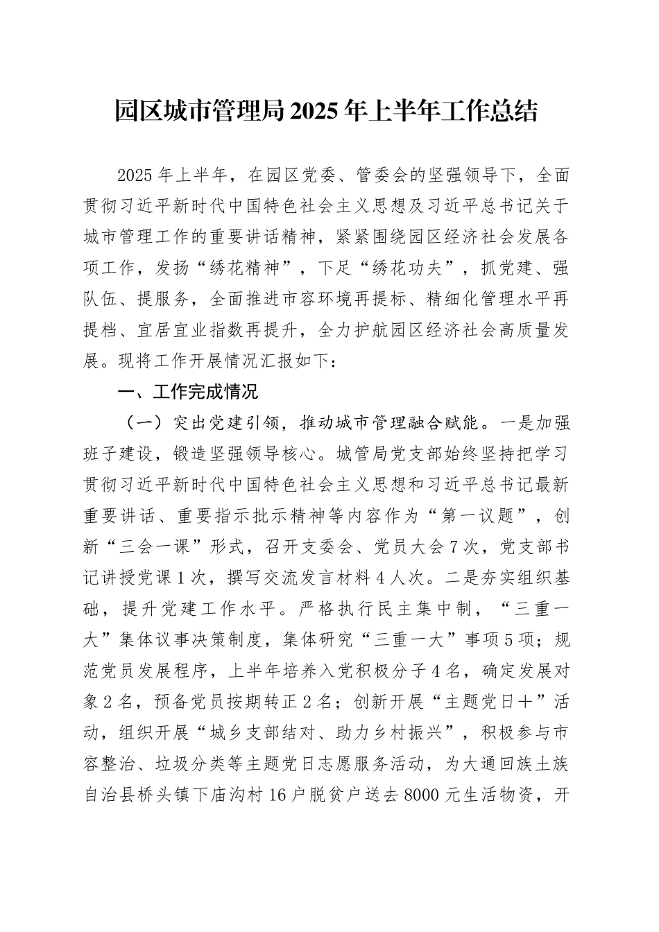 园区城市管理局2025年上半年工作总结_第1页