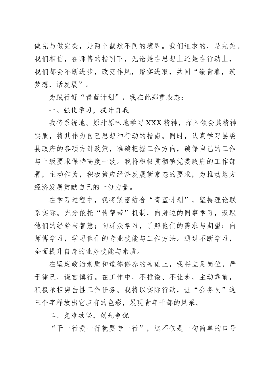 初入职青年干部代表“青蓝计划”表态发言_第2页