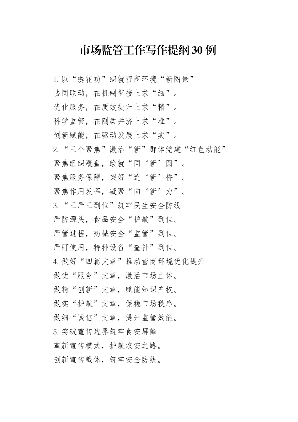 市场监管工作写作提纲30例_第1页