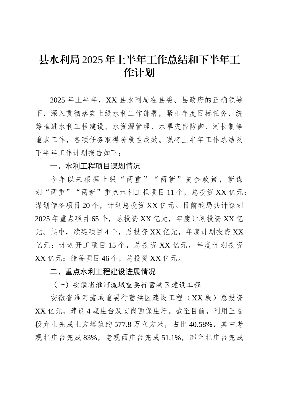 县水利局2025年上半年工作总结和下半年工作计划_第1页