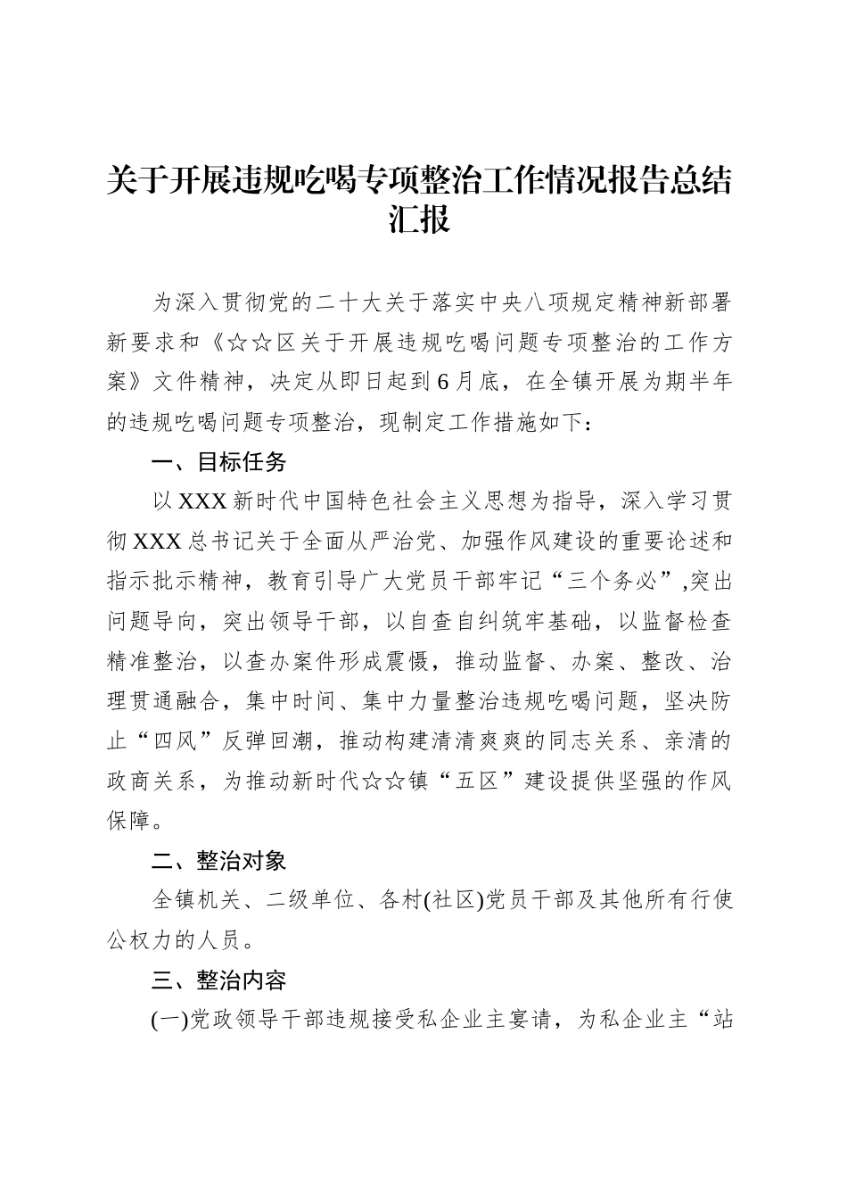 关于开展违规吃喝专项整治工作情况报告总结汇报_第1页
