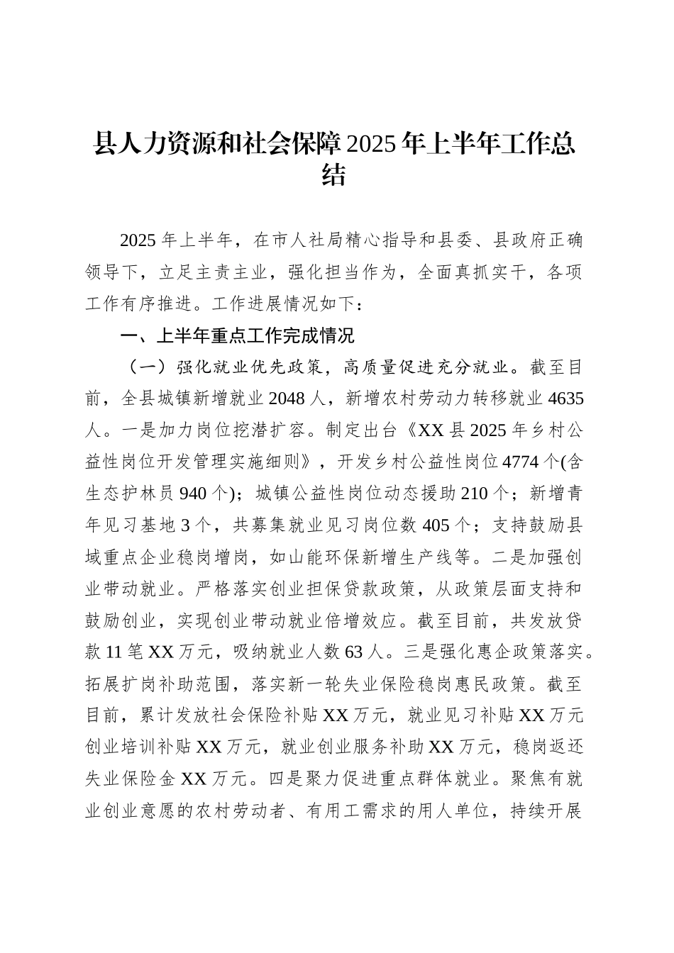 县人力资源和社会保障2025年上半年工作总结_第1页