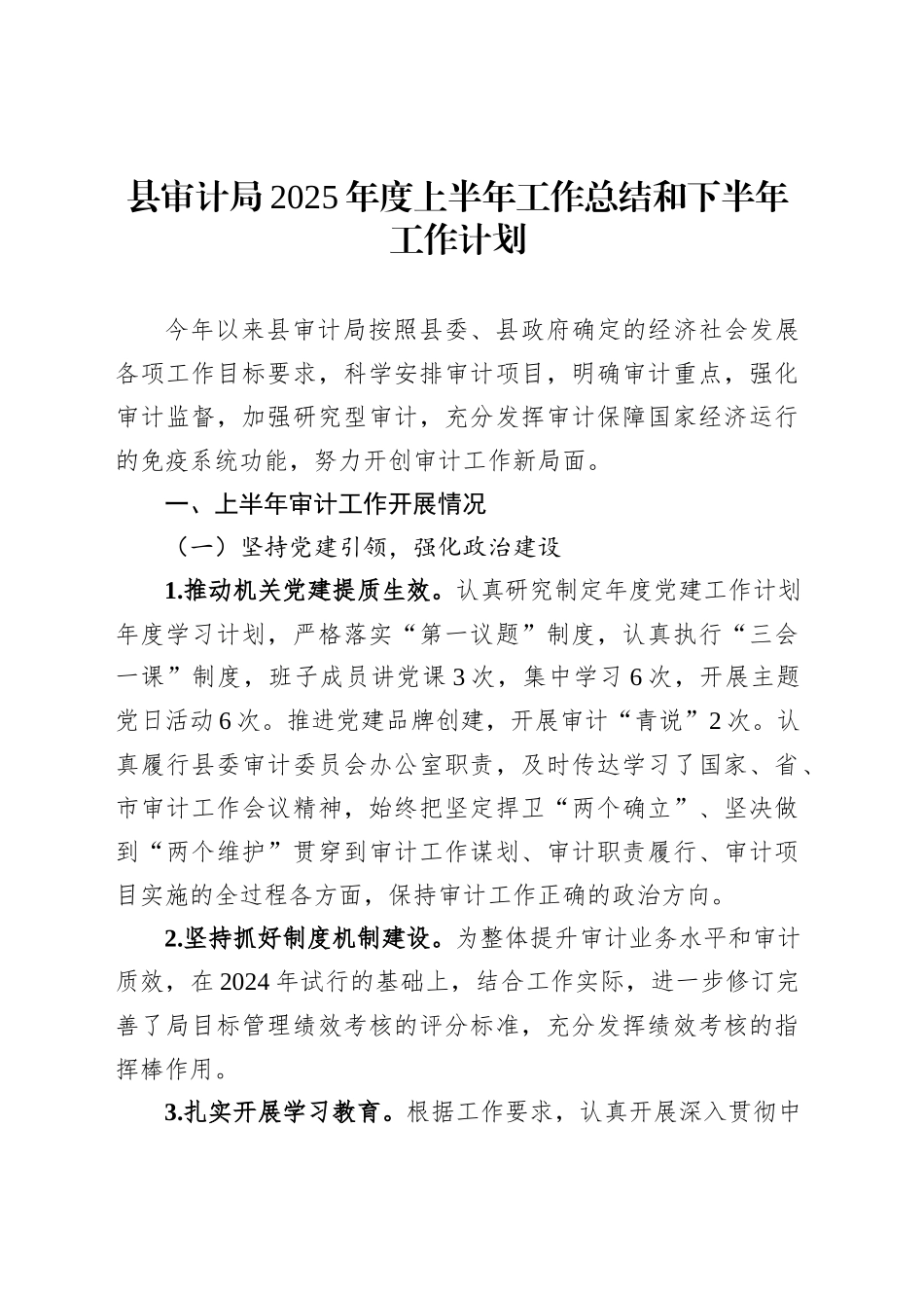 县审计局2025年度上半年工作总结和下半年工作计划_第1页