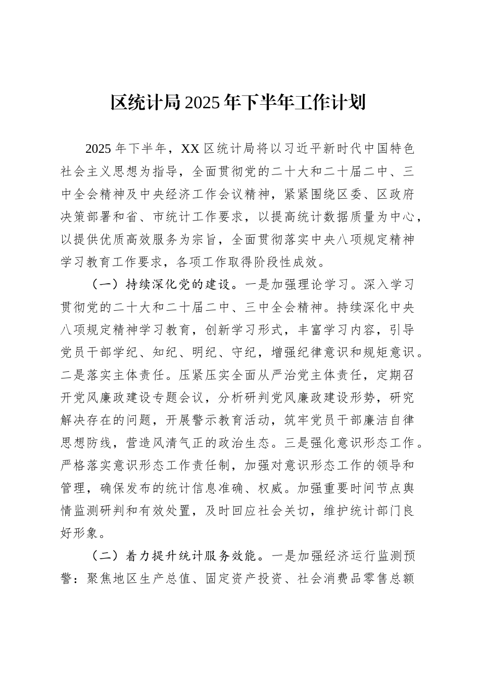 区统计局2025年下半年工作计划_第1页