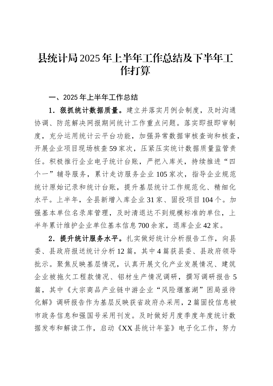 县统计局2025年上半年工作总结及下半年工作打算_第1页