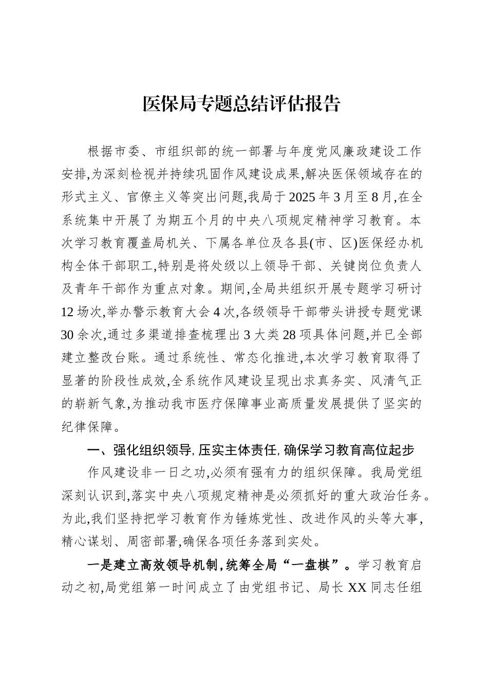 医保局专题总结评估报告_第1页