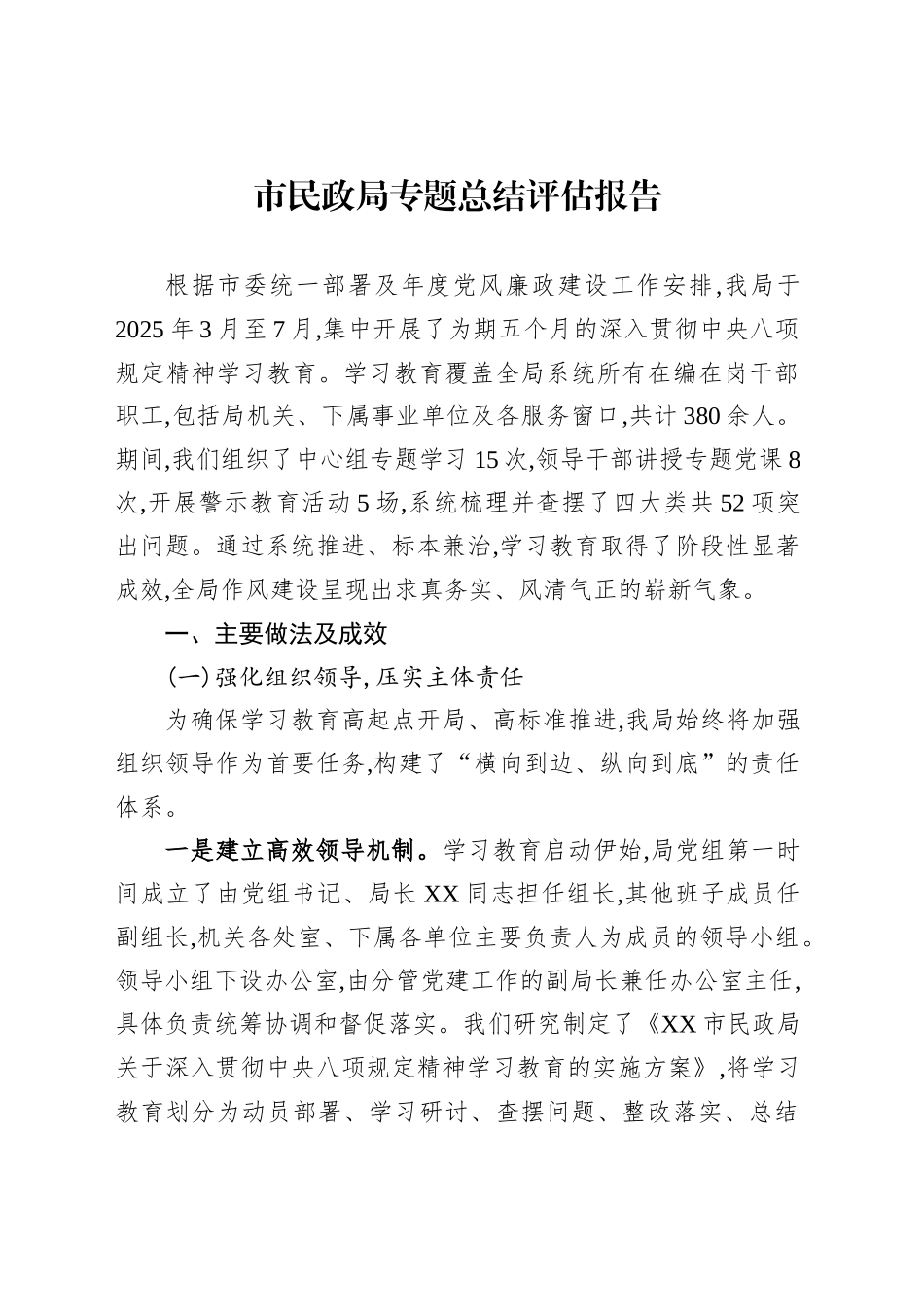 市民政局专题总结评估报告_第1页