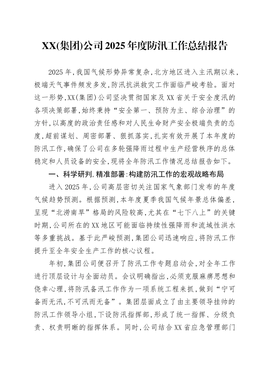 XX（集团）公司2025年度防汛工作总结报告_第1页