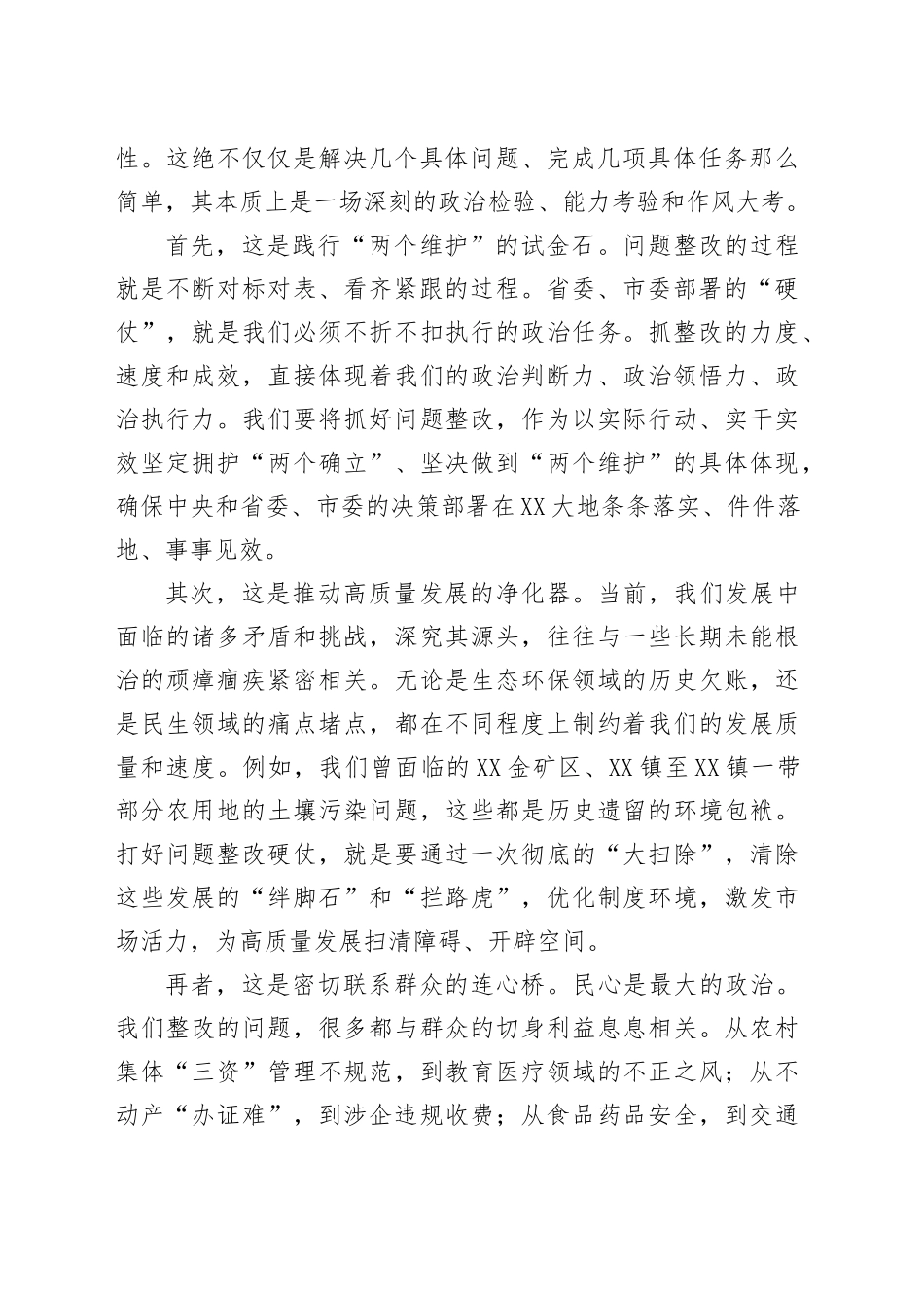 在XX市打好“问题整改硬仗”工作专班会议上的讲话_第2页