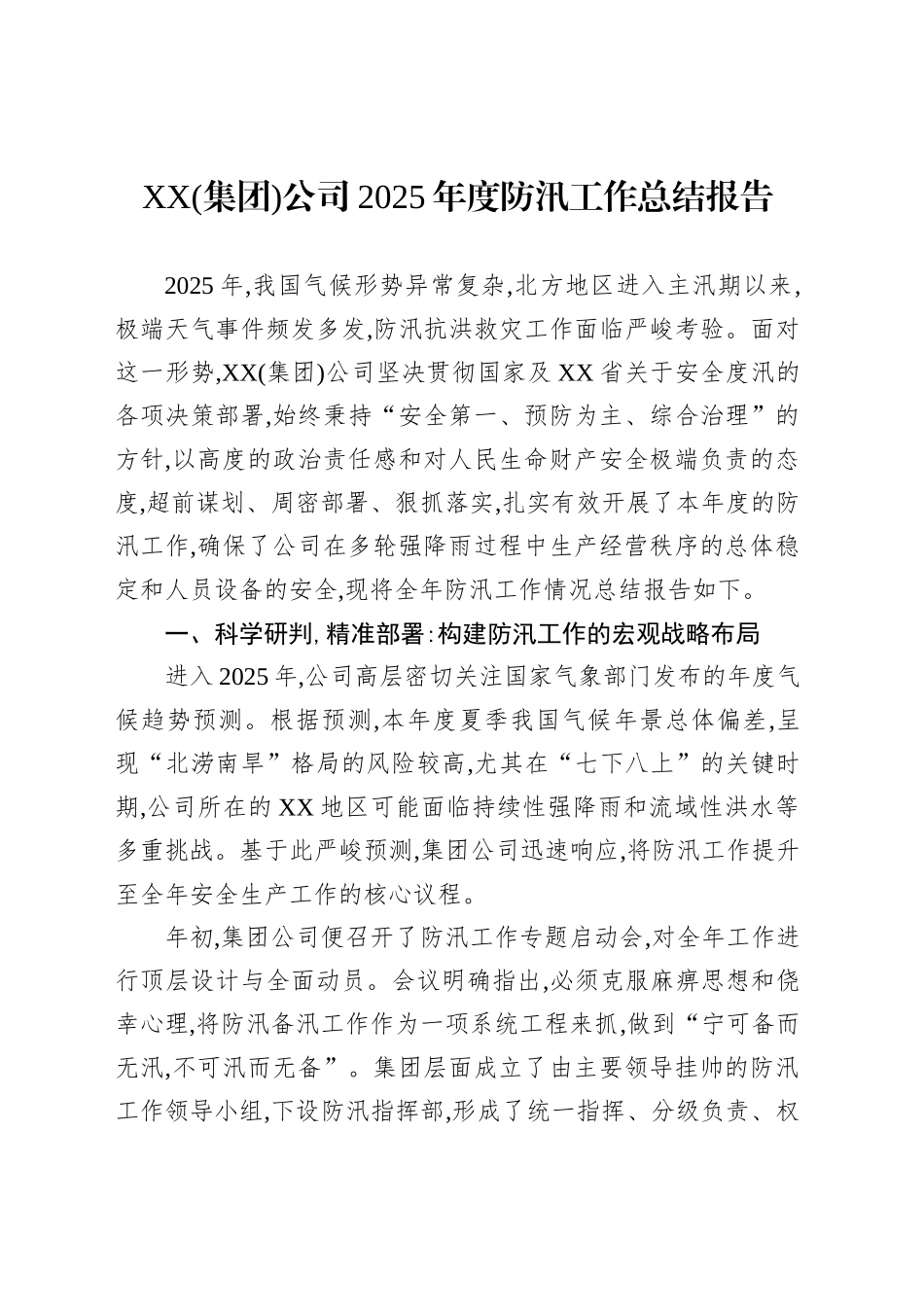 XX(集团)公司2025年度防汛工作总结报告_第1页