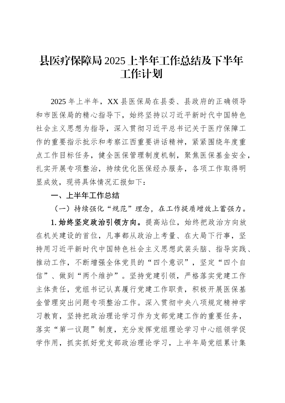 县医疗保障局2025上半年工作总结及下半年工作计划_第1页