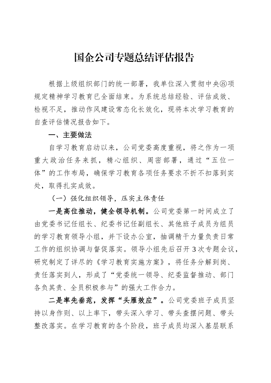 国企公司专题总结评估报告汇编（4篇）_第2页
