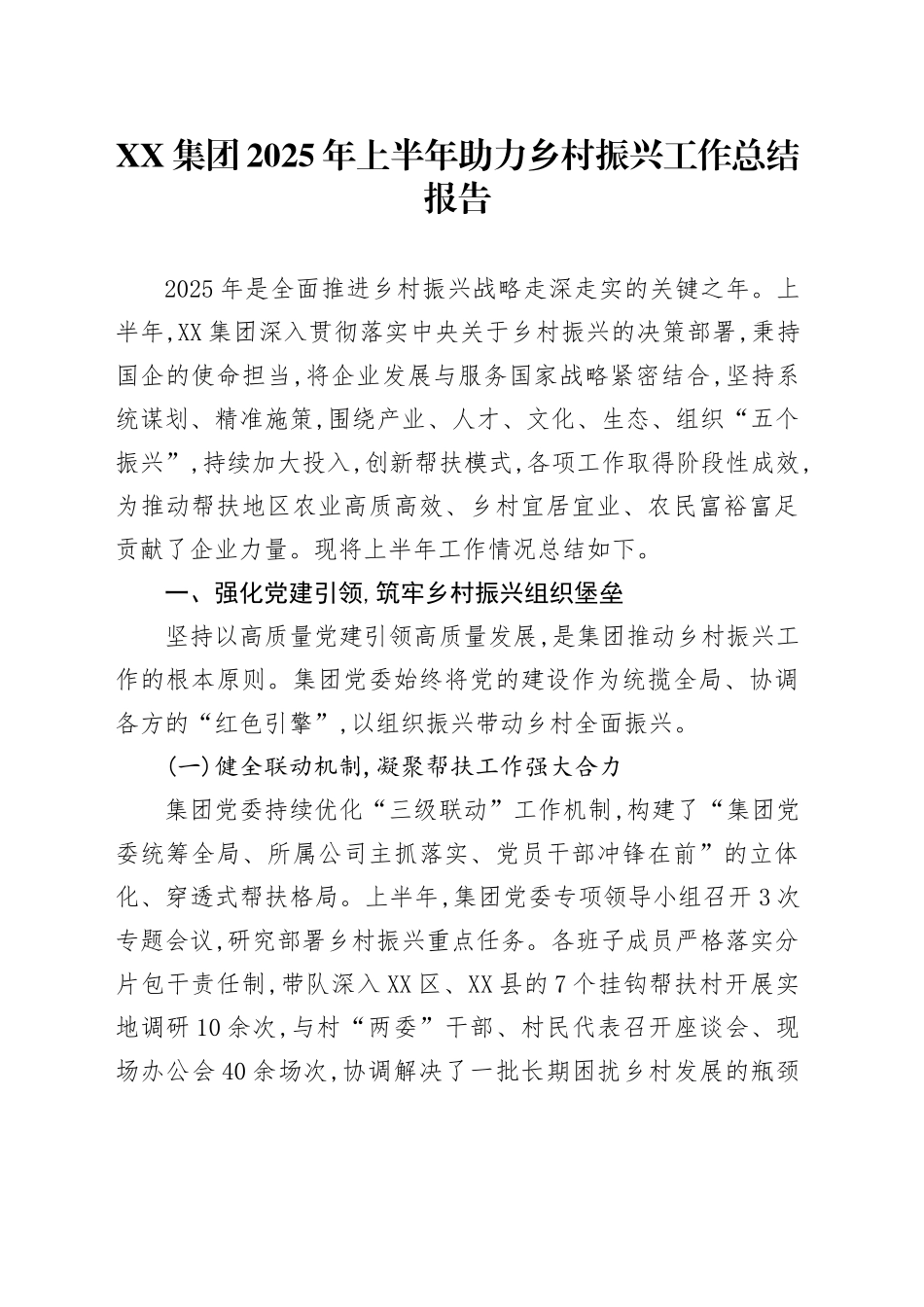 XX集团2025年上半年助力乡村振兴工作总结报告_第1页