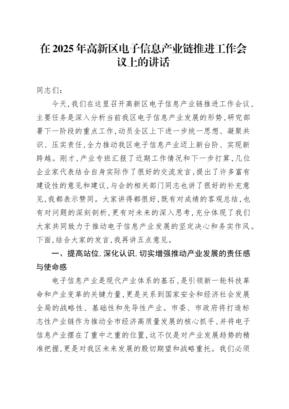 在2025年高新区电子信息产业链推进工作会议上的讲话_第1页