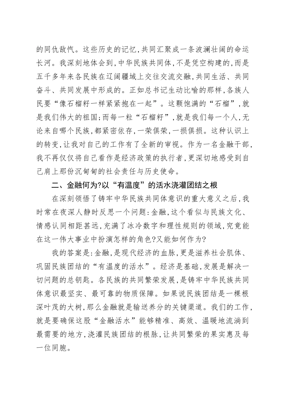 金融办干部在铸牢中华民族共同体意识专题研讨会上的发言材料_第2页