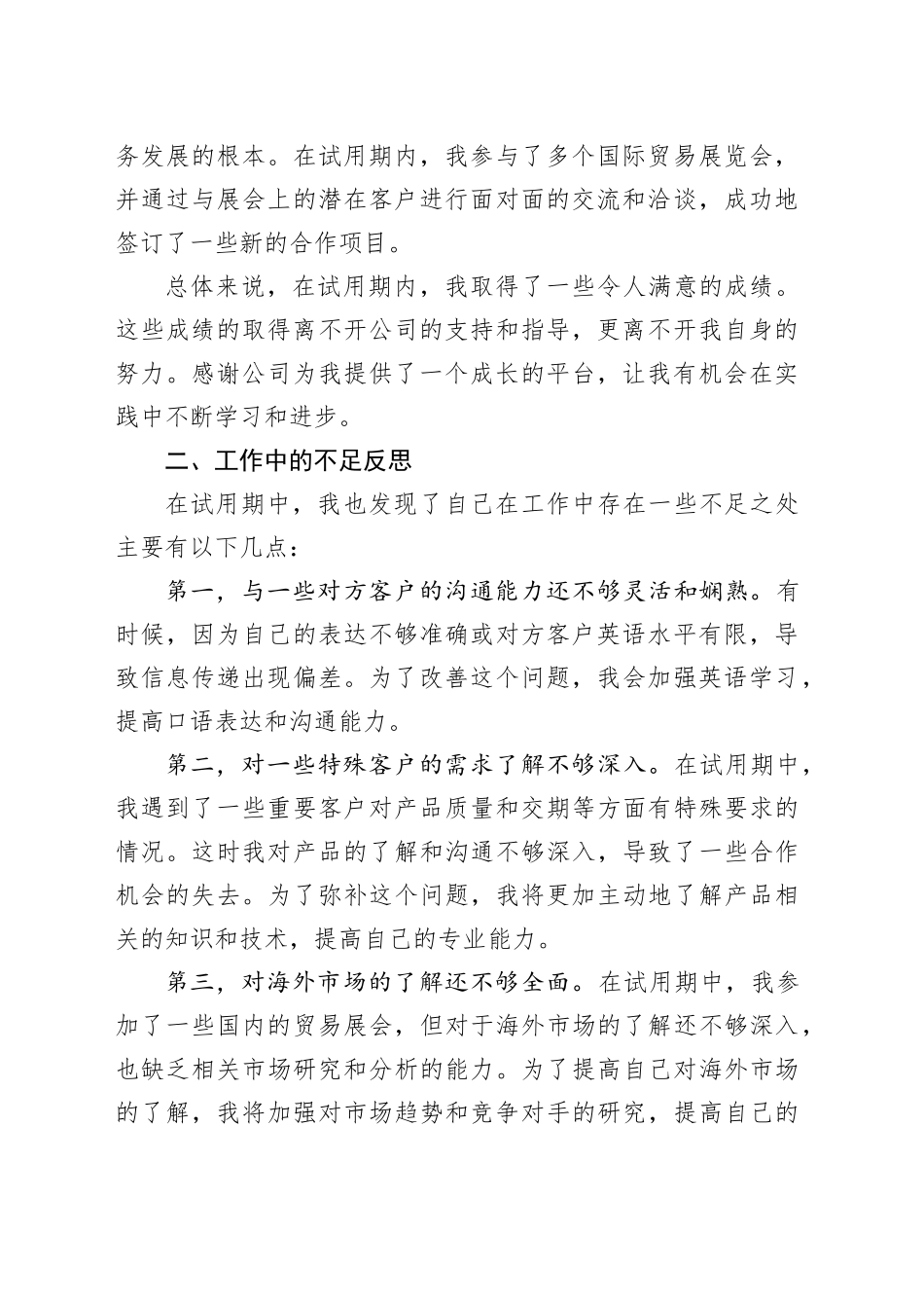 外贸业务员试用期工作总结_第2页