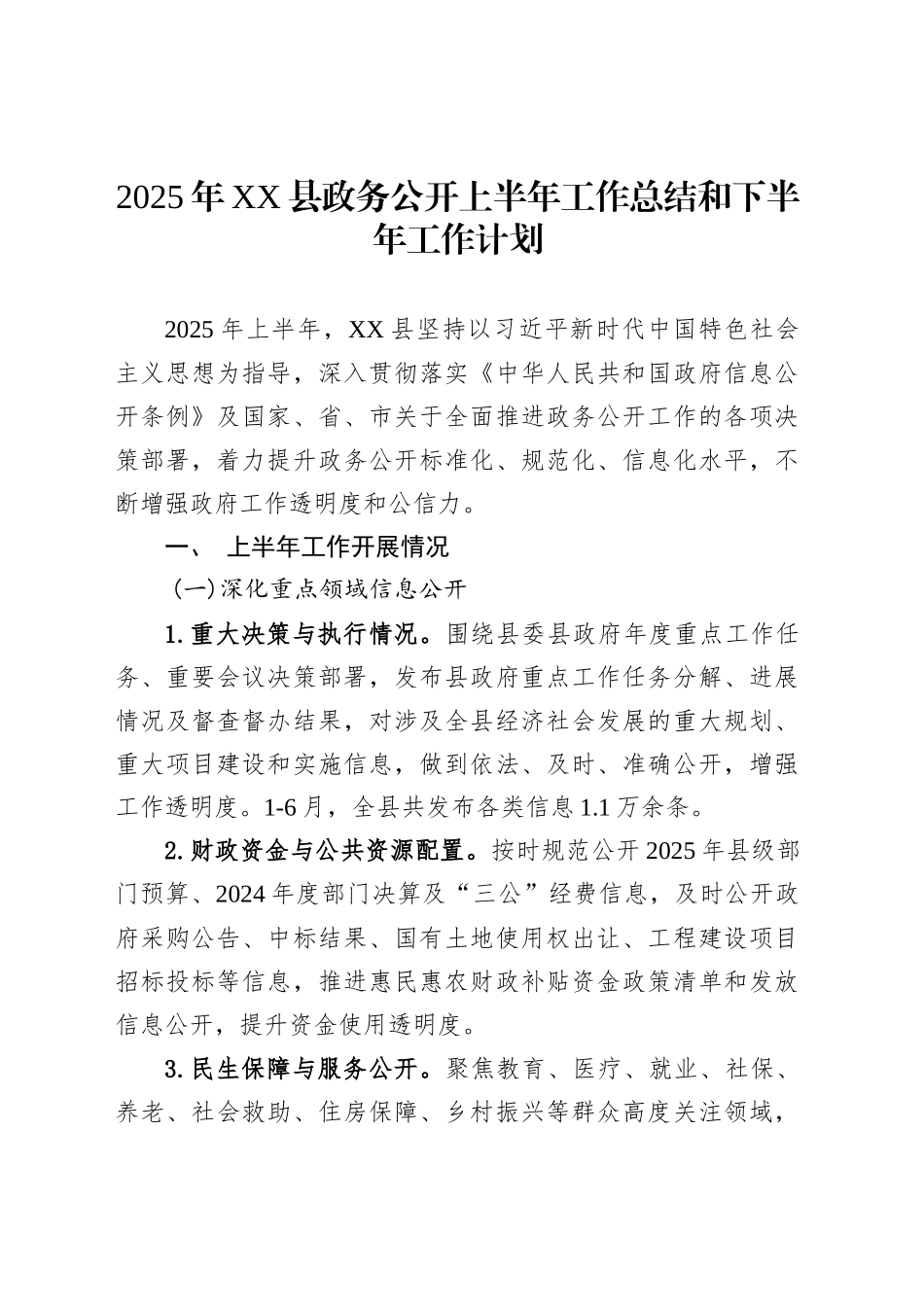 2025年XX县政务公开上半年工作总结和下半年工作计划_第1页