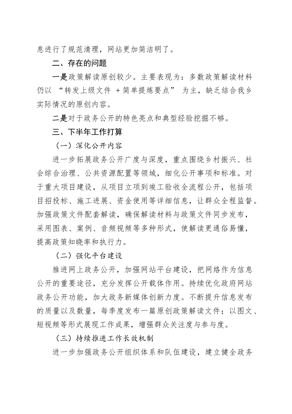 XX乡2025年政务公开上半年工作总结和下半年工作打算_第2页