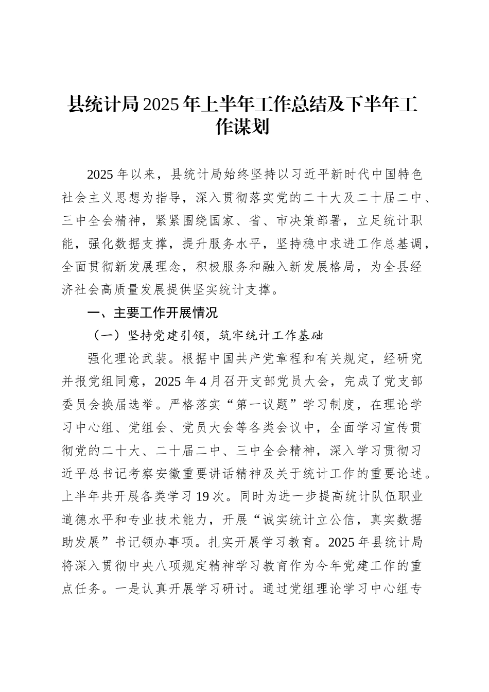县统计局2025年上半年工作总结及下半年工作谋划_第1页