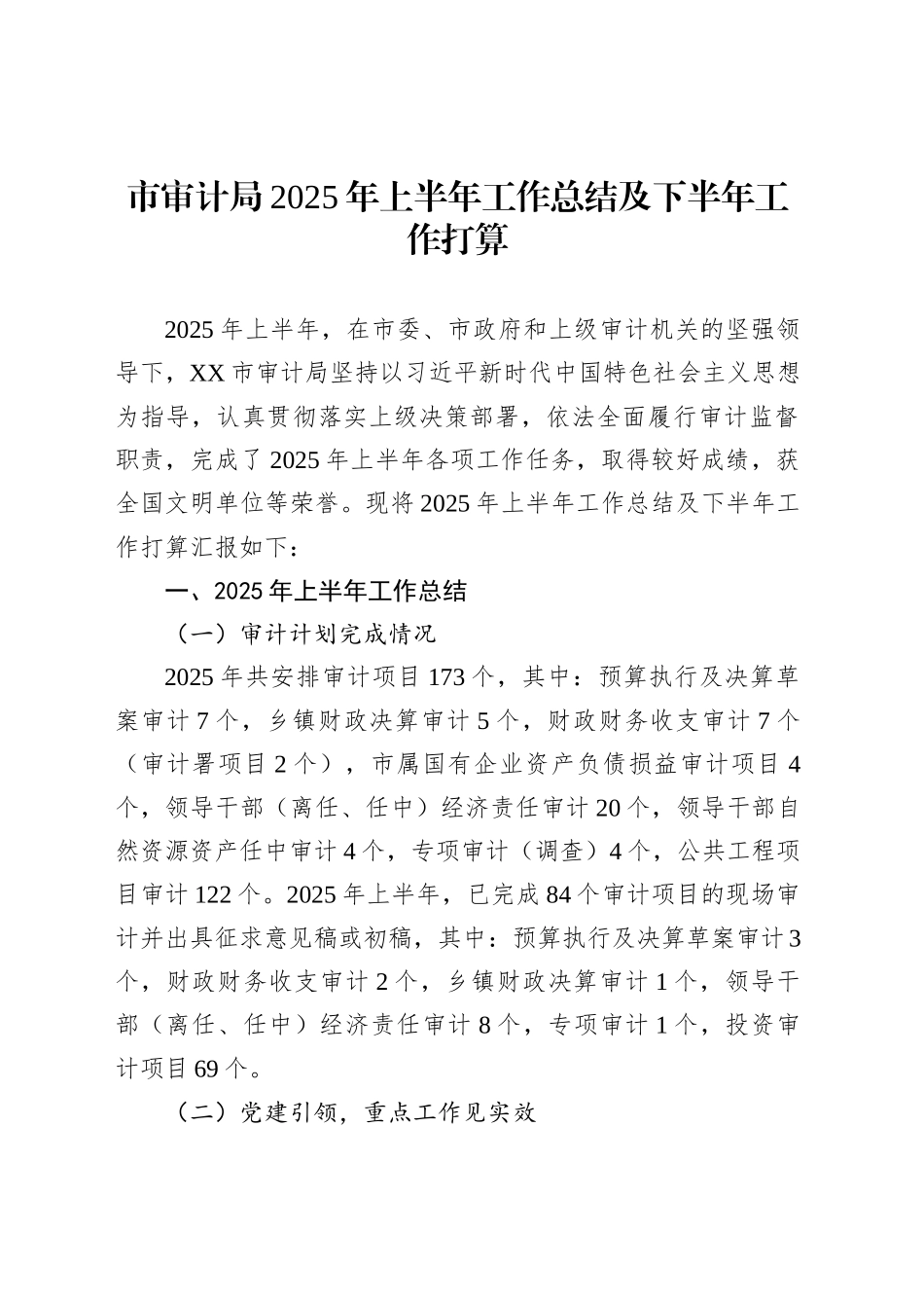 市审计局2025年上半年工作总结及下半年工作打算_第1页