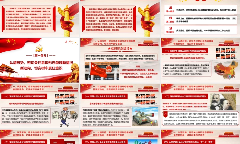 党课PPT课件含讲稿：认清形势，压实责任，推动意识形态工作落到实处（5800字，37张）