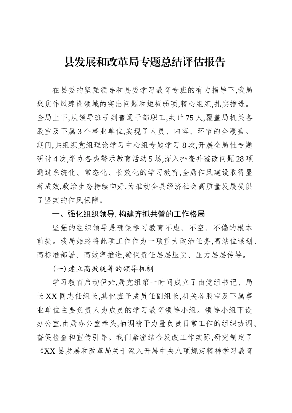 县发展和改革局专题总结评估报告_第1页